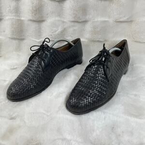 🔥Vintage Italian Premiere Nordstrom Black Woven Soft Leather Dress Oxfords Shoes
